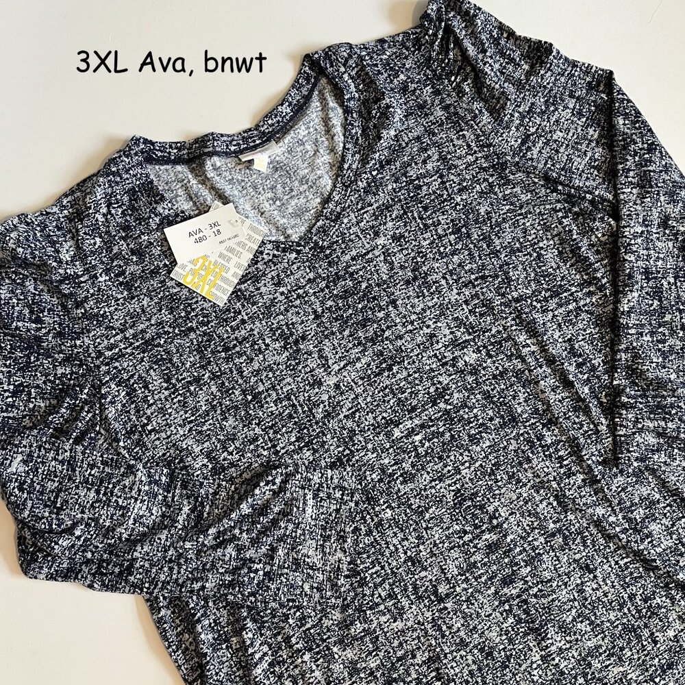3XL Lularoe Ava mutton sleeve dress, blue and white speckles